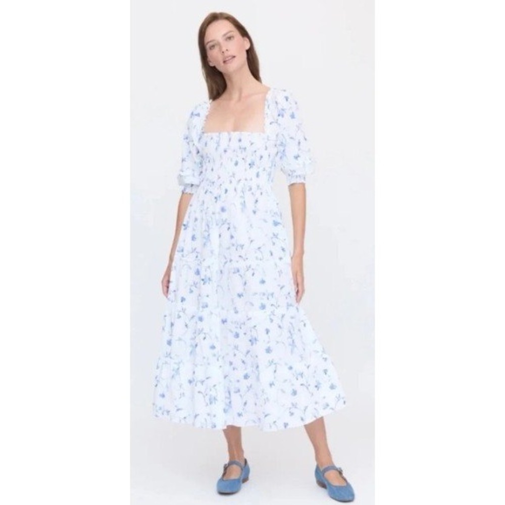 Hill House Home Nesli Nap Dress Womens S Blue White Floral Smocked Midi